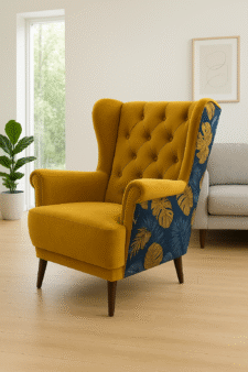 Fotel uszak Musztard+Wzór – Musztardowy