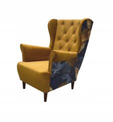 Fotel uszak Musztard+Wzór – Musztardowy