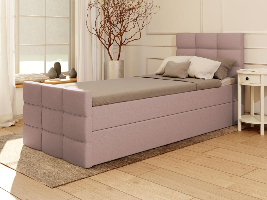 Łóżko kontynentalne Dorel Pojedyncze – kolor Pudrowy Różowy