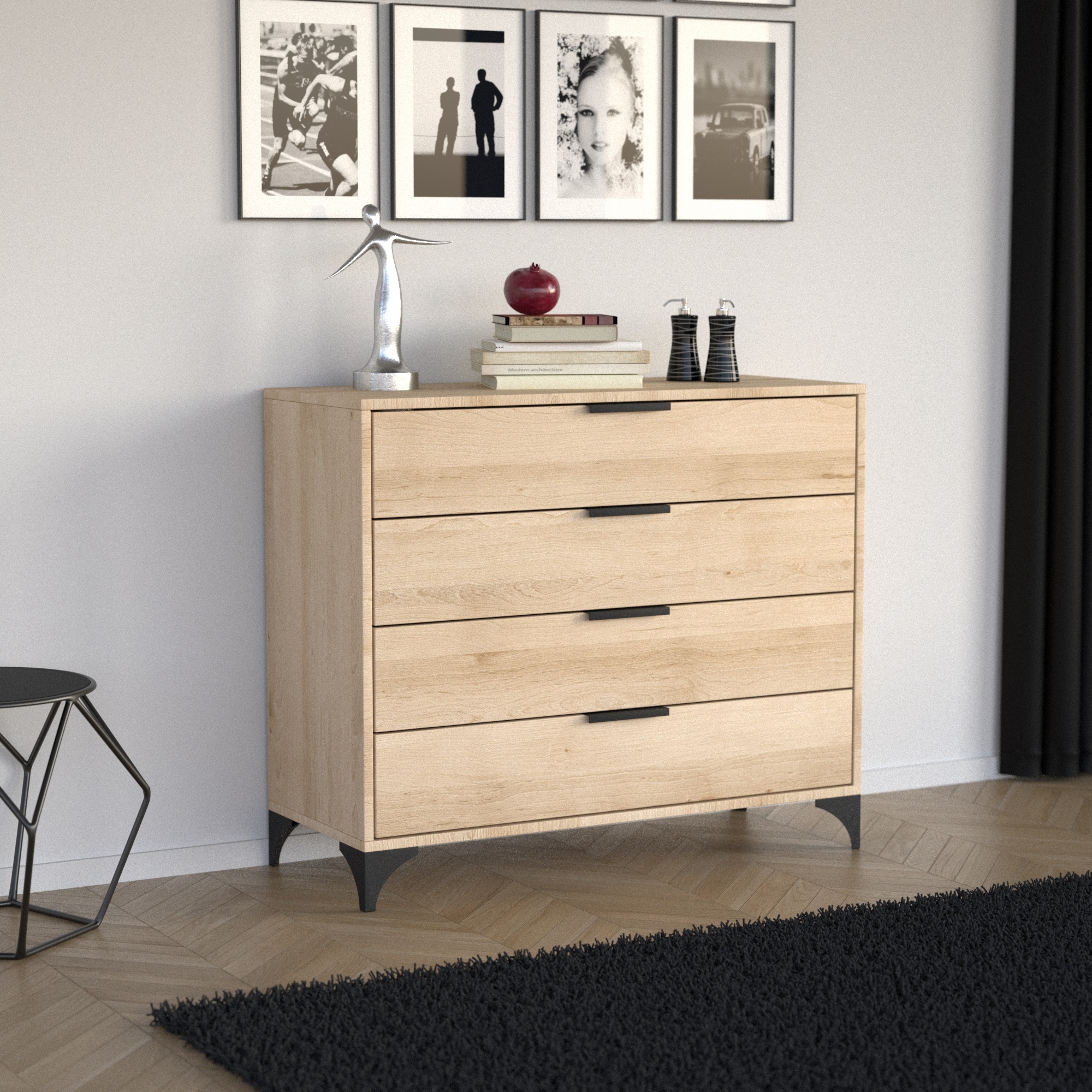 Komoda 4S Z Czterema Szufladami Dąb Artisan – Meble Cezara